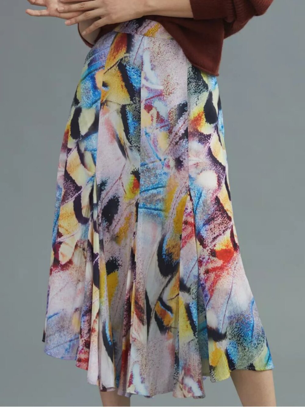 Anthropologie A-Line Midi Skirt Watercolor Printed Pattern Size 6 Flowy Vibrant